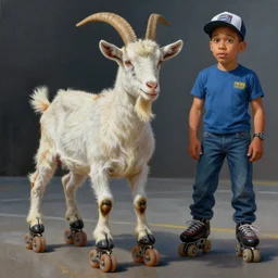 ultra realistic portrait painting of a goat on roller blades, art by frank frazetta and beeple, 4 k, ultra realistic, highly detailed, epic lighting