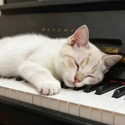an adorable kitten sleeping on a piano