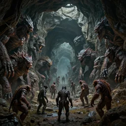tunnel full of monsters, epic, hyperrealistic photograph of the edge of time, dim volumetric lighting, 8 k, octane beautifully detailed render, extremely hyper detailed, intricate, epic composition, cinematic lighting, masterpiece, trending on artstation, very very detailed, stunning, hdr, smooth, sharp focus, high resolution, award, winning photo, dslr, 5 0 mm