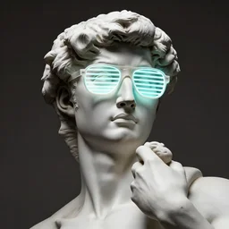 an ultradetailed sculpture of the statue of david wearing glowing neon slotted sunglasses, masterpiece, 8 k, art by greg rutkowski and albert bierstadt