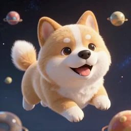 giant cute dog floating in space, highly realistic, vibrant, highly detailed