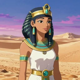 portrait of a beautiful Egyptian girl wearing ancient Egyptian fashion, desert background, rich vivid colors, ambient lighting, dynamic lighting, 4k, official media, anime key visual, makoto shinkai, ilya kuvshinov, lois van baarle, rossdraws, detailed, trending on artstation
