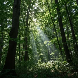 really beautiful forest, light passing through leafs