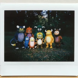 a polaroid image of monsters gathering in the forest, grainy