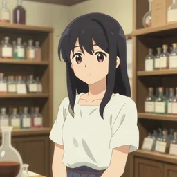 lomography, anime visual, portrait of a young woman in a alchemist's potion shop interior shopping, cute face katsura masakazu, yoh yoshinari, ilya kuvshinov, makoto shinai, dynamic pose and perspective, detailed facial features, 1 8 mm photo