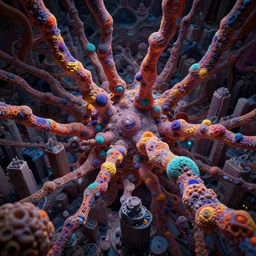 the city inside of diatoms, artistic, contrast, dramatic lighting, intricate details, vivid colors, octane render