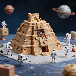 miniature diorama of aztec astronauts in the space