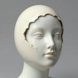 **high detail, 8k, painted 1890s illustration of a porcelain mannequin woman’s face, cracked like an egg, in 3D