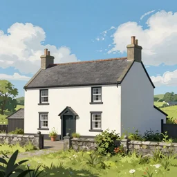a small beautiful irish homestead in the countrysideclean 8 k, highly detailed, digital painting, anime, artstation, concept art, smooth, sharp focus, illustration, art by artgerm