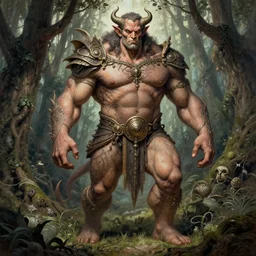 portrait of tom hanks as a hulking herculean demon, forest, godlike, full body, fantasy, intricate, elegant, highly detailed, digital painting, artstation, concept art, sharp focus, illustration, art by artgerm and greg rutkowski and alphonse mucha