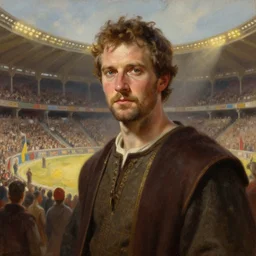 greg manchess oil matte portrait painting, medieval stadium arena crowd, wonderful masterpiece highly detailed, scifi, beautiful cinematic light deep focus, elegant, digital painting, smooth, sharp focus, golden ratio, dramatic illumination, ultra realistic, 4 k, art by greg rutkowski wlop rossdraws