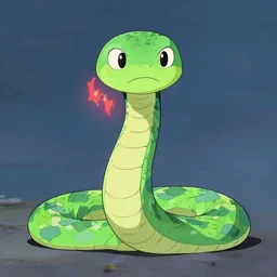 anxious snake as a ghibli studio character, supernatural, sharpness. clean, rainbow colours