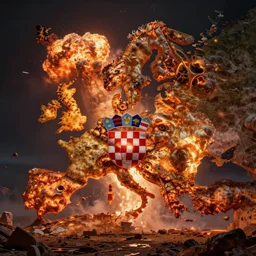 Nuclear Explosions in the shape of Croatia,  realistic 4k octane beautifully detailed render, 4k post-processing, highly detailed, intricate complexity, epic composition, magical atmosphere, cinematic lighting, masterpiece, ultra hd