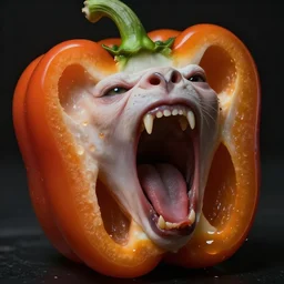 demonic howling face within a cut capsicum