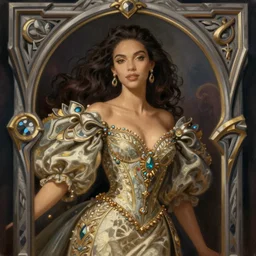 portrait of a stunningly beautiful brazilian, glamour model, wearing an exquisite gown, greg manchess painting by sargent and leyendecker, studio ghibli fantasy close - up shot asymmetrical intricate elegant matte painting illustration hearthstone, by greg rutkowski by greg tocchini by james gilleard