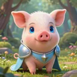 very cute and adorable little piggy knight, big beautiful blue eyes, piglet, fantasy forest, pale blue outfit, pretty, semi realistic, hyper detailed, 8k, DeviantArt, Instagram, Behance, Artstation, trending on artstation, Pixiv, Pixiv daily ranking, art of silverfox, Yee Chong Silverfox, Sydney Hanson, Sofya Emelenko, Elina Karimova