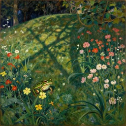 frog flower garden on hills by henri rousseau masterpiece shadows and highlights mucha beksinski