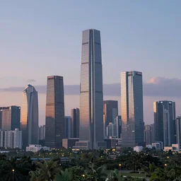 bonifacio global city skyscape, serene evening atmosphere, soft lens, soft light, in the style of cgsociety, deviantart, artstation, zbrush, cinema 4 d, studio ghibli, akihiko yoshida, atelier lulua, masamune shirow