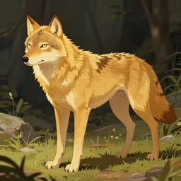 bipedal golden wolf art by wlop