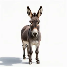 regal donkey, studio photography, full body, isolated on a pure white background, centered, entire subject in frame, sharp focus, soft studio lighting
