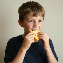 boy eating a big piece of cheese, Tattoo, Shot on 70mm, by Wētā FX