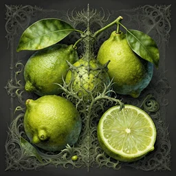 lovecraftian eldritch made of limes by johfra bosschart. 8 k intricate details hypermaximalist 2 d