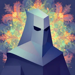 a geometrical portrait of a knave, fractal flowering background, digital art, analogous colours, trending on artstation,