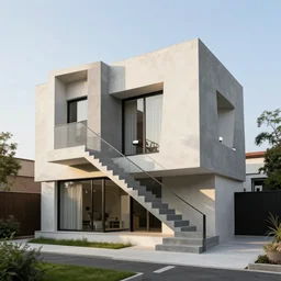 postmodern house with mc escher like stairs, realistic award - winning architecture photograph