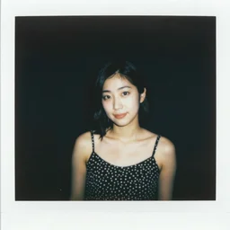 photo of a japanese woman, polaroid, expired film