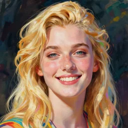 blonde art nouveau, happy, handsome, portrait, colorful, smiling, bright, clever