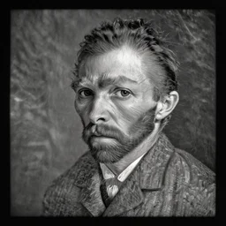 a dark, monochrome, glass negative, silver gelatine realistic, supersharp, supersharp, realistic, photographic portrait of vincent van gogh, shallow depth of field, by steve mccurry