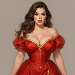 artwork of a portrait of a voluptuous woman in a red dress with gold trim, trending on artstation, by greg rutkowski and rossdraws