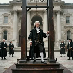 hyper detailed movie still of robespierre at the guillotine, on a great neoclassical square, cinestill 8 0 0 t 3 5 mm, high quality, heavy grain, high detail, cinematic composition, dramatic light, anamorphic, ultra wide lens, hyperrealistic, by josef sudek