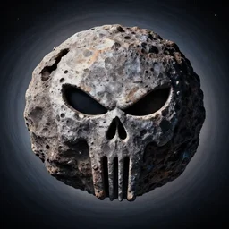 asteroid belt with big asteroid shaped like the punisher symbol