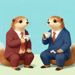 the portraitweasels in suits sit and drink chinese tea by wenjun lin, irakli nadar, bright colors, octopath traveler, wenjun lin, unreal engine 5 highly rendered, global illumination, radiant light, detailed and intricate environment
