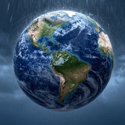 The last rain on earth, hyper detailed photorealistic, dramatic lighting, global warming, blue sky
