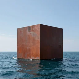 a cube in the middle of the sea in the style of Richard Serra, artgerm, trending on ArtStation, masterpiece
