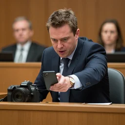 Alex Jones desperately reaching for his out of reach phone in the courtroom, EOS 5DS R, ISO100, f/8, 1/125, 84mm, RAW, Dolby Vision, Face Unblur