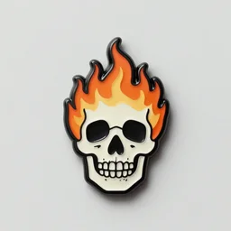 vintage minimalistic clean skull with roaring fire flame warning enamel pin
