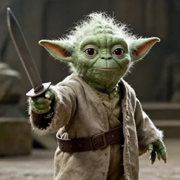 Yoda brandishing a knife, film still, photo