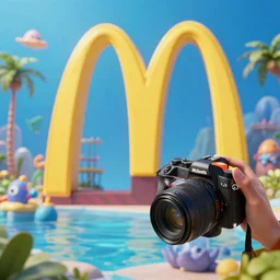 ! dream taking with camera, mcdonald's in the kingdom of atlantis, high detail, photorealistic, good lighting, unbelievable.