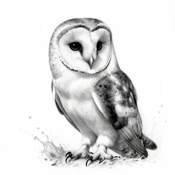 highly detailed beautiful black and white photography of a barn owl, splash white background, sharp focus, dynamic lighting, elegant, harmony, beauty, masterpiece, by riccardo federici, by james jean, by craig mullins, by makoto shinkai, by greg tocchini, illustration, ink, pen,