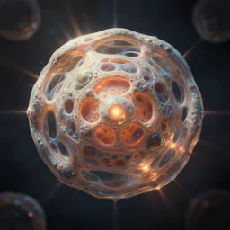 cell structutre in the center, iridescent radiant light in darkness, biology texture detailed, digital painting, artstation