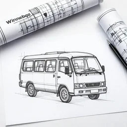 an engineering sketch diagram of a winnebago, blueprints, diagram, user manual, sketch, engineering design