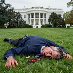 eating George W. Bush on the White House Lawn Realistic Brutal Bloody Dead In the style of Claude Monet