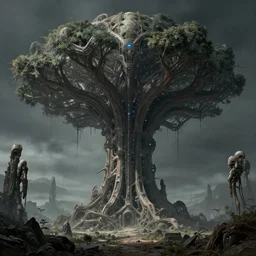 landscape, alien tree of life, cyberpunk, sci fi, horror, highly detailed, complex, intricate, matte painting, cinematic, by rhads and mohrbacher
