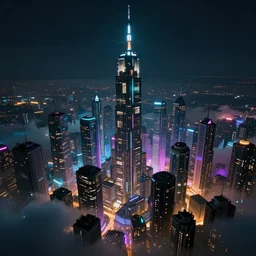 futuristic cityscape in the clouds at night, colorful lighting, dark atmosphere, dim volumetric lighting, 8 k octane render, hdr, postprocessing, hyperdetailed, intricate, epic composition, cinematic lighting, masterpiece, trending on artstation, by nathan walsh, by greg rutkowski