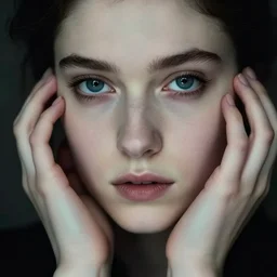 parlour girl by vittorio reggianini, dark lighting, perfectly detailed eyes, beautiful hands, pale skin, clear face