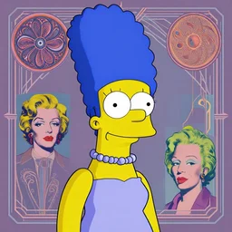 Marge Simpson as a robot with big white eyes, art deco design, by Mandy Jurgens and Warhol, Ernst Haeckel, James Jean, artstation, concept art