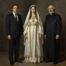 Richard Schmid and Jeremy Lipking full length portrait painting of a young beautiful woman priestess in elaborate costume